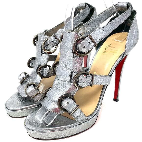 Christian Louboutin Lima 120 Silver Platform Buckle Sandals Heels 39 - Picture 4 of 14